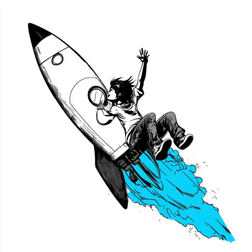 Young Techie on Rocket Flying in Sky