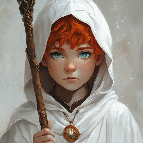 Young White Mage with magical staff and holy mark.