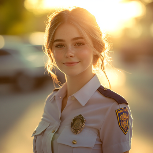 Young Woman Police Officer Smiling in Summer Portrait