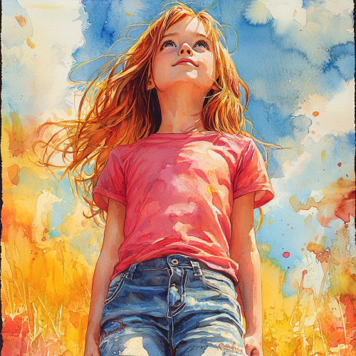 Young girl with red hair in 1990's style