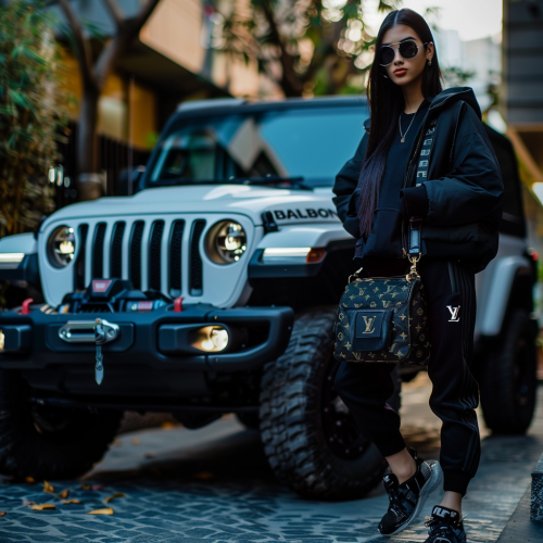 Young tech influencer in trendy fashion with luxury accessories.