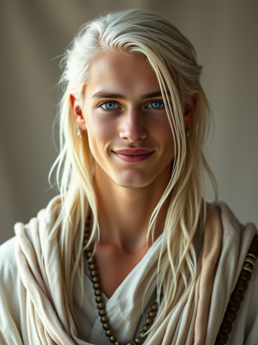 Youthful, Peaceful Man with Platinum Blonde Hair