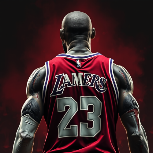 Zombie Lebron James in Lakers Jersey on Dark Background