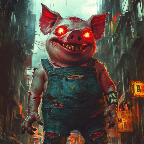Zombie Pig City with Big Red Eyes