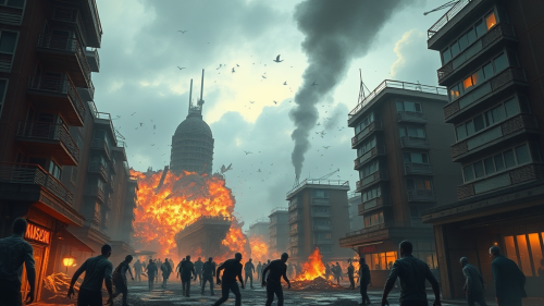 Zombies Destroying a Modern, Dark Fantasy Town