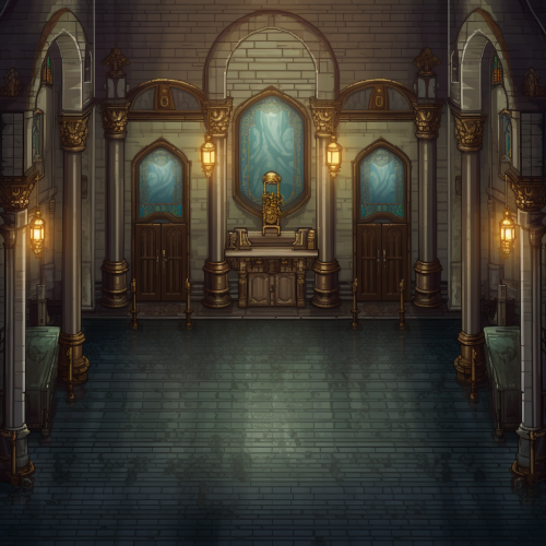 Abandoned Cathedral Interior Pixel Art