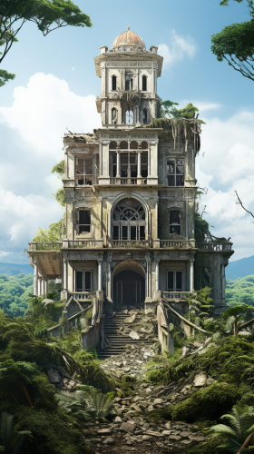 Abandoned mansion on island