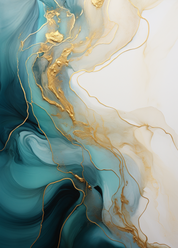 Abstract painting with golden accents and swirls