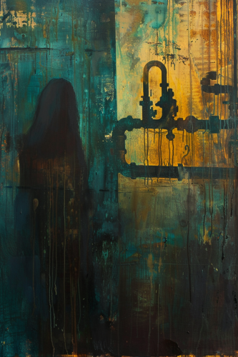 Woman silhouette in industrial backyard