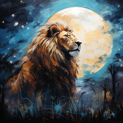 Abstract painting of a male lion in moonlight Abstract painting of a male lion in moonlight