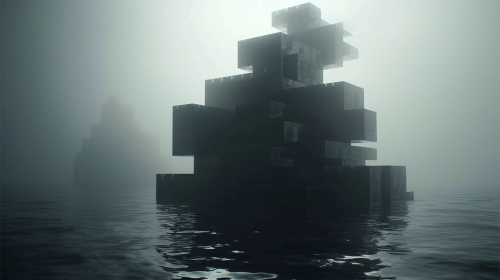 Abstract Building in Fog - Minimalist Traincore