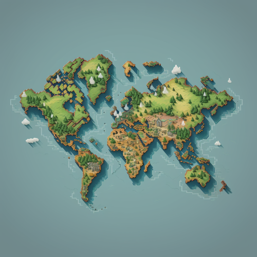 Minimalistic world map with pixel art design