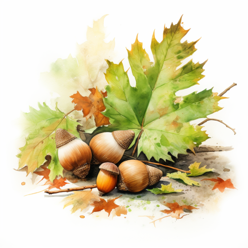 Acorns in Watercolor Painting