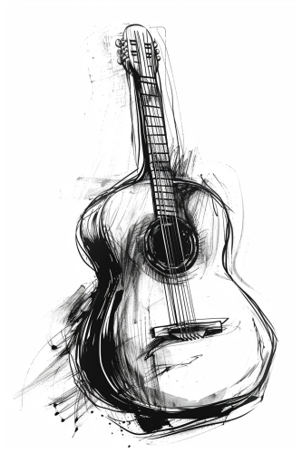 Black ink style acoustic guitar image