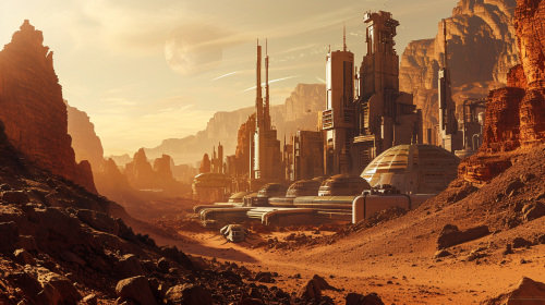 View of active industrial city on Mars View of active industrial city on Mars