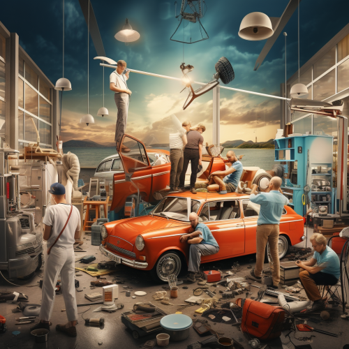 People working in car workshop People working in car workshop