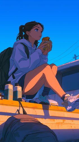 Adult woman enjoying food while traveling