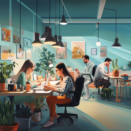 Adult and Children in Workspace