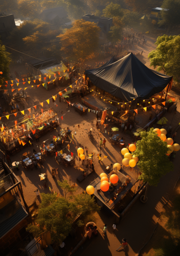 Aerial shot of a vibrant dancing deer party