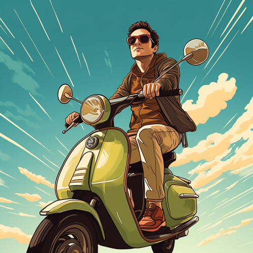 Man riding moped from above