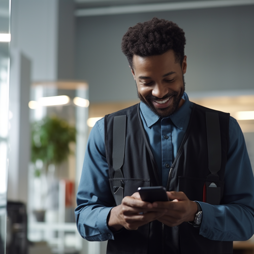 Afro American male office cleaner smiling