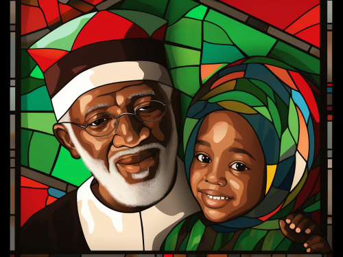 Realistic portrait of Afro Palestinian grandfather and child