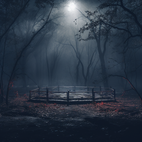wrestling ring in woods with barbed wire fence
