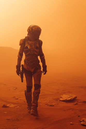 AI princess in futuristic suit on orange sand AI princess in futuristic suit on orange sand