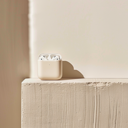 Airpod case on beige ledge