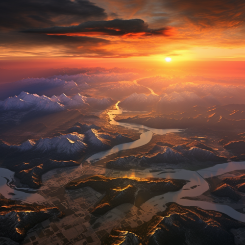 Aerial view of breathtaking sunset over Alberta, Canada