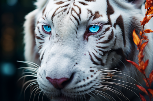 Albino tiger face in tropical forest
