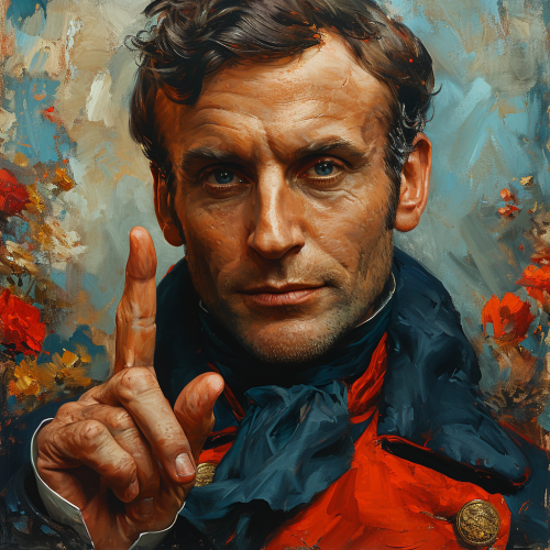 Illustration of Emmanuel Macron making a love hand sign