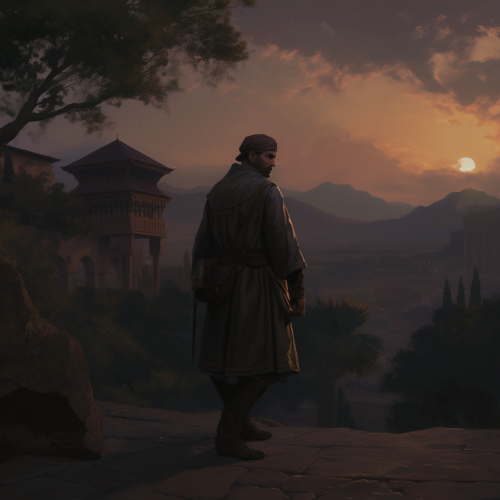 Traveler in Alhambra at Dusk Traveler in Alhambra at Dusk
