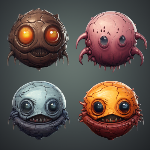 Colorful alien creature inside sphere artifact