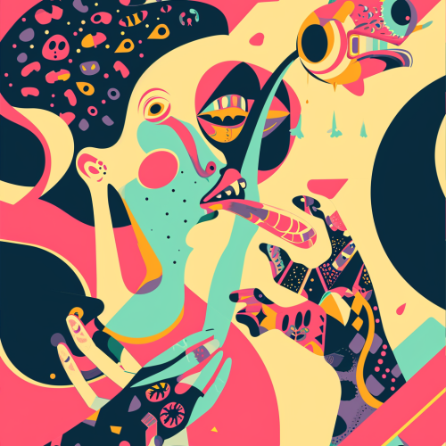 Alien eating person, bright background Alien eating person, bright background