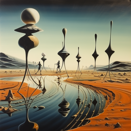 Salvadore Dali painting of alien surfers