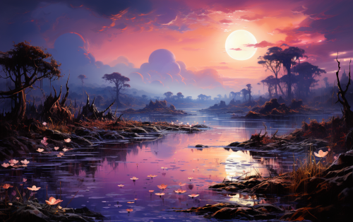 Colorful alien landscape artwork by Claude Monet