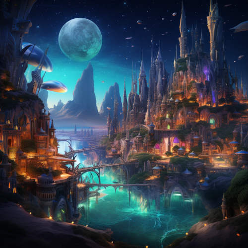 Vibrant alien city by the seaside