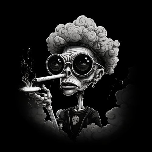 2D alien smoking cigar artwork