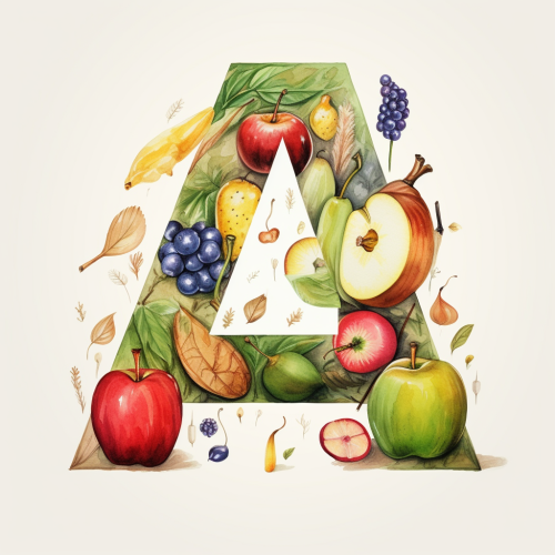 Illustration of letter A with apple and acorn Illustration of letter A with apple and acorn