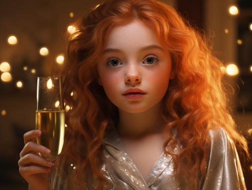 Young girl with amber hair drinking champagne