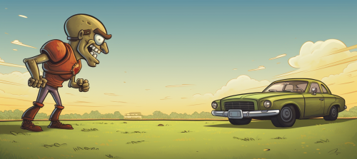 Cartoon American Football Field Side View Car Football Player