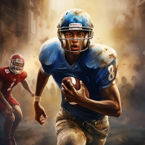 High School Football Player Running in Game