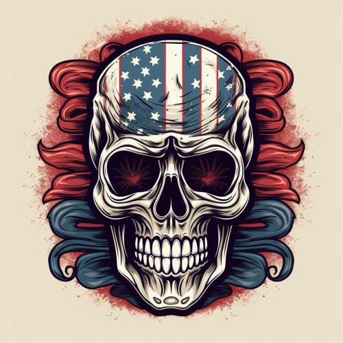 American Traditional Skull on Distressed Flag Background