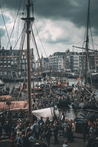 Busy VOC harbour in Amsterdam, 1600
