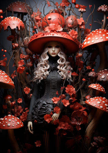 Amushroom backdrop with charming characters