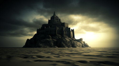 Gothic castle overlooking medieval village