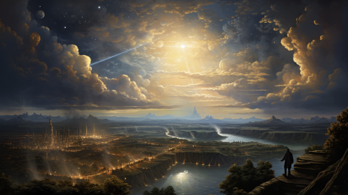Magnificent biblical landscape illuminated by central light