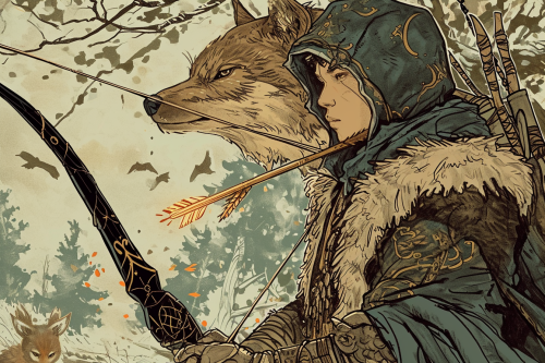 A bowman wearing animal fur in ancient times