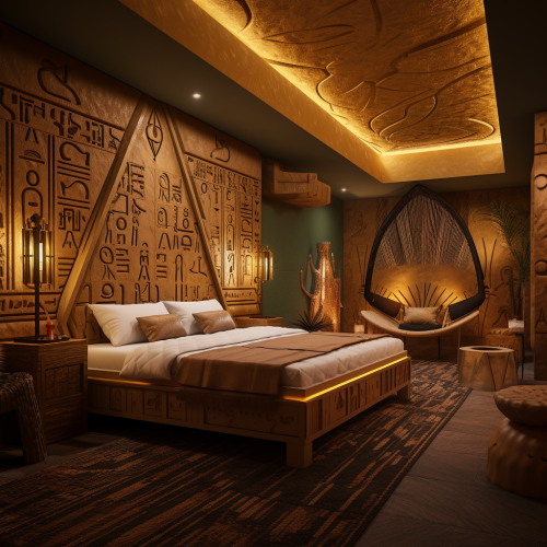 Luxurious ancient Egyptian-themed hotel room